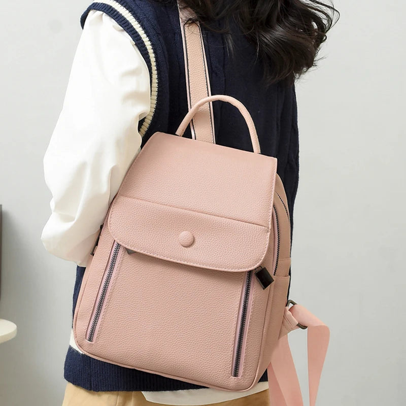 Women High PU Leather Backpack Small School Bags for Girls