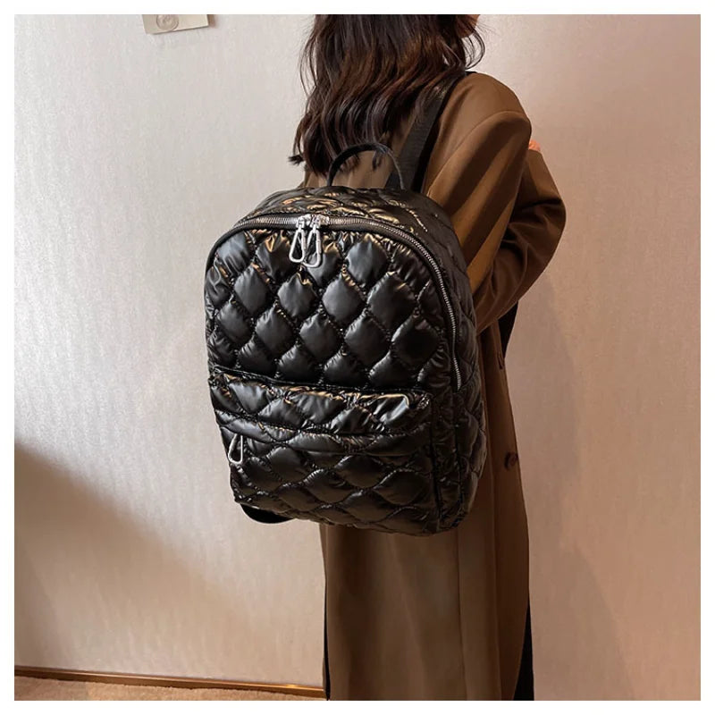 Plaid School Backpack Women's Bag Winter Space Cotton Backpacks for Girls
