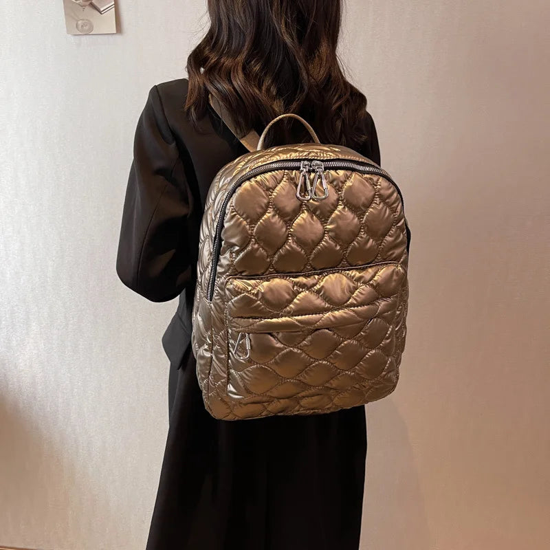 Plaid School Backpack Women's Bag Winter Space Cotton Backpacks for Girls