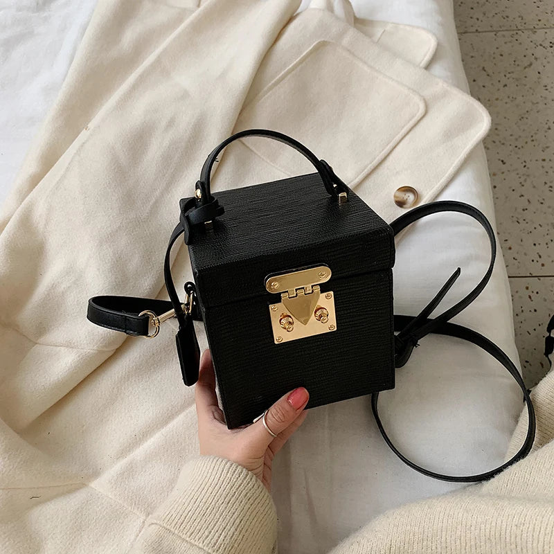 Stone Pattern Tote Bucket Bag Lock Shoulder Messenger Bag