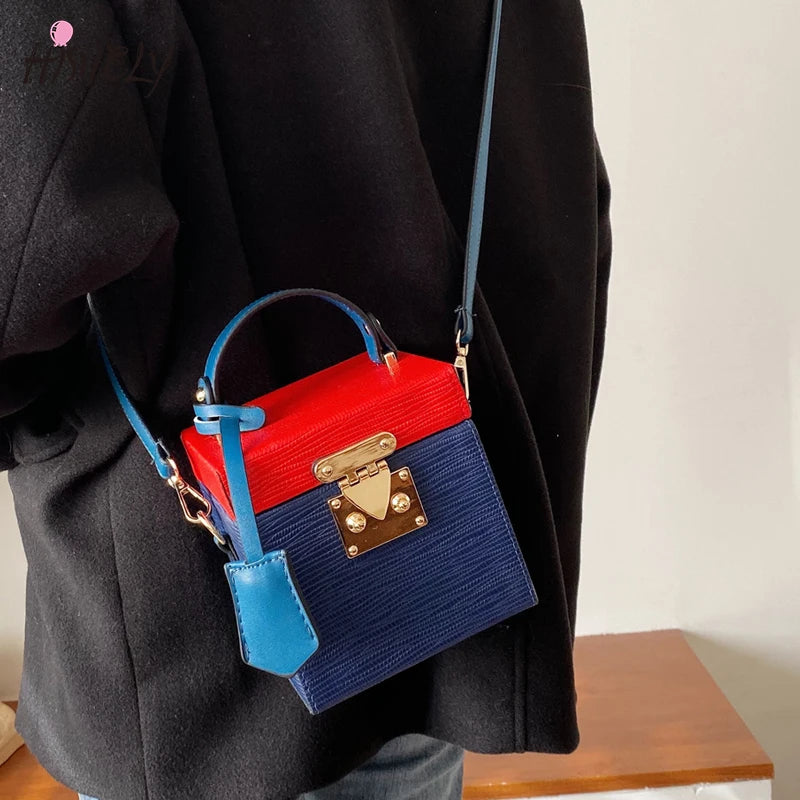 Stone Pattern Tote Bucket Bag Lock Shoulder Messenger Bag