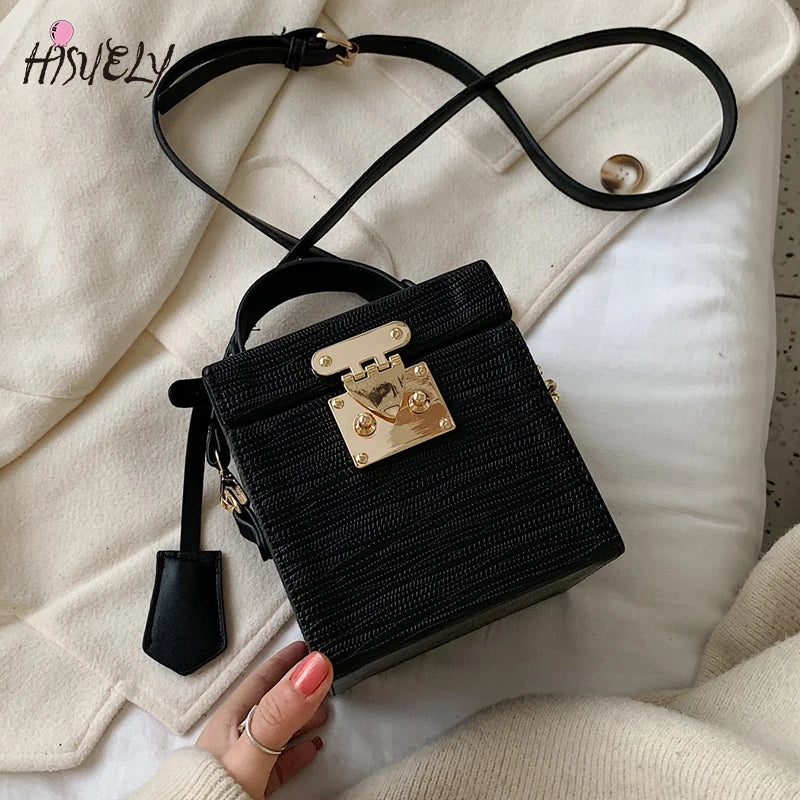 Stone Pattern Tote Bucket Bag Lock Shoulder Messenger Bag