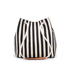 Casual Stripe Pattern Women's Handbag Canvas Bucket Bag Drawstring Beach Bag
