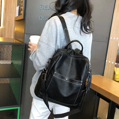 Leather Women Backpack School Bag Zipper Large Capacity Travel Bag Y42