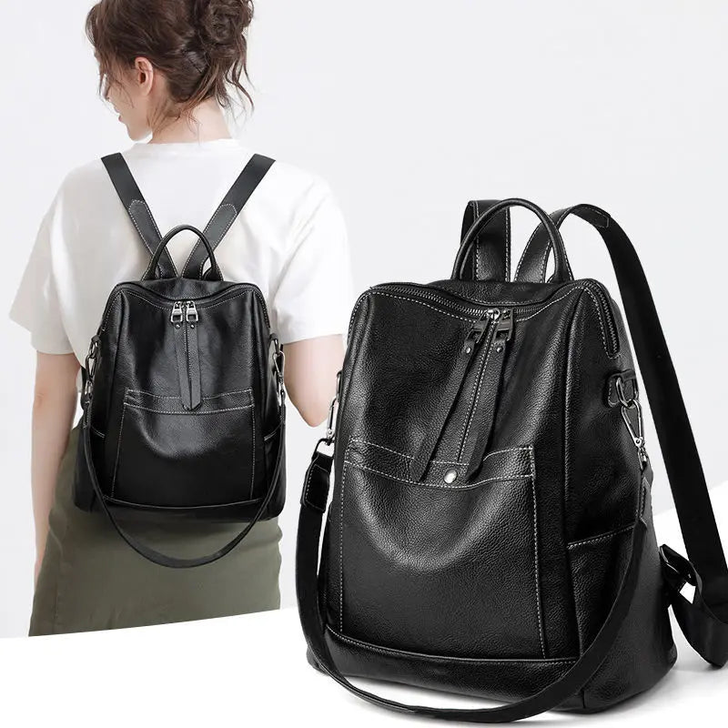 Leather Women Backpack School Bag for Girls Large Capacity Travel Bag