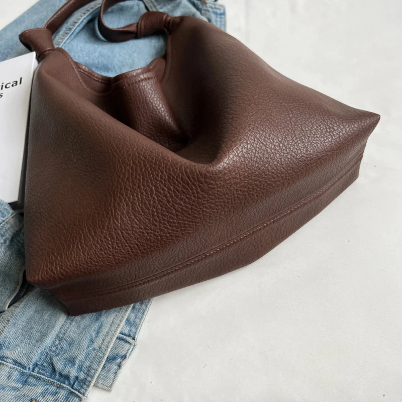Soft PU Leather Shoulder Bag High Capacity Tote Handbag