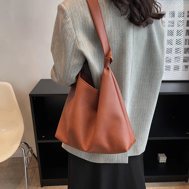 Soft PU Leather Shoulder Bag High Capacity Tote Handbag