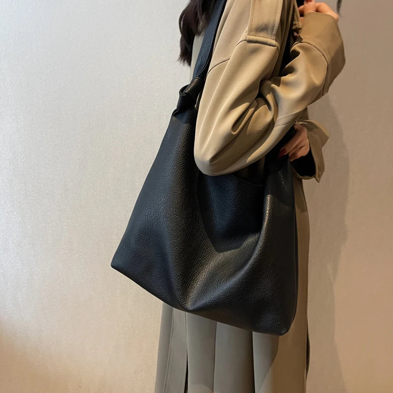 Soft PU Leather Shoulder Bag High Capacity Tote Handbag