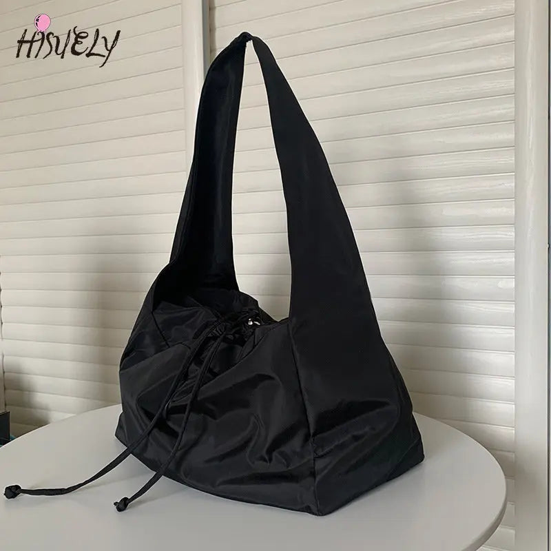 Nylon Bucket Bag Black Zipper Soft Shoulder Bag Purses Handbags Tote Bag Sac