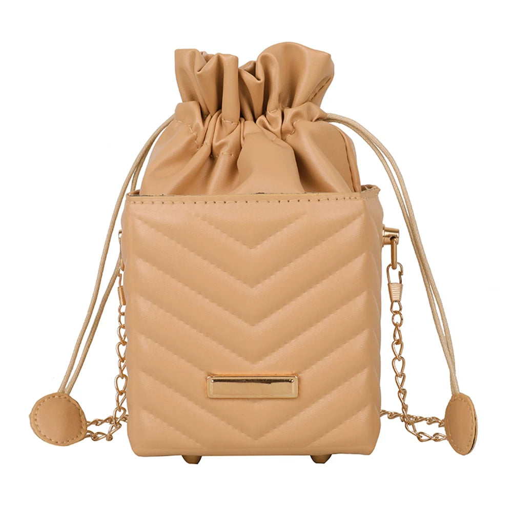PU Leather Chain Shoulder Crossbody Bucket Bag Handbag