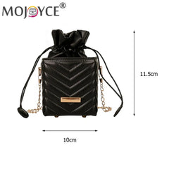 PU Leather Chain Bucket Bag Solid Portable Handbag