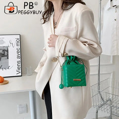 PU Leather Chain Shoulder Crossbody Bucket Bag Handbag