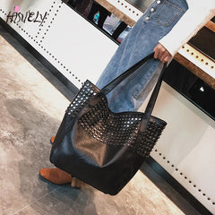 Rivet Women Pu Leather HandBags Larger Capacity Famous Shoulder Bag