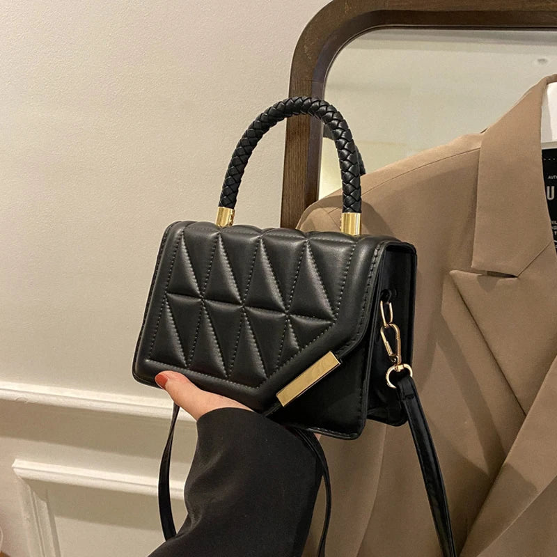 Plaid Leather Shoulder Bag for Women