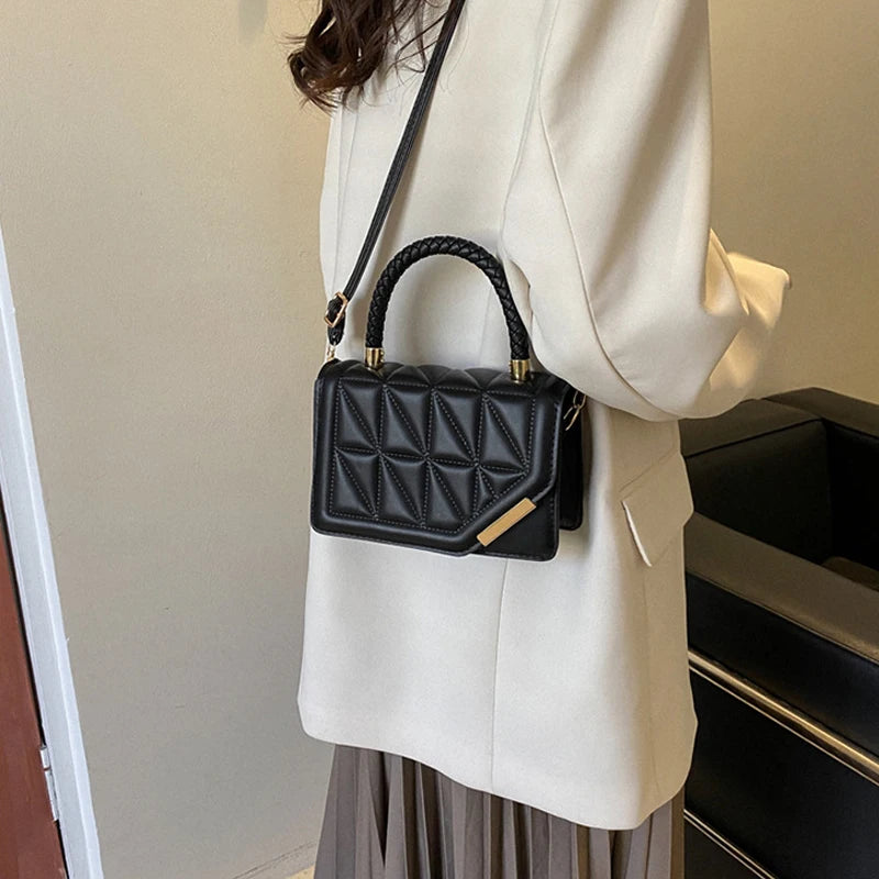Plaid Leather Shoulder Bag for Women