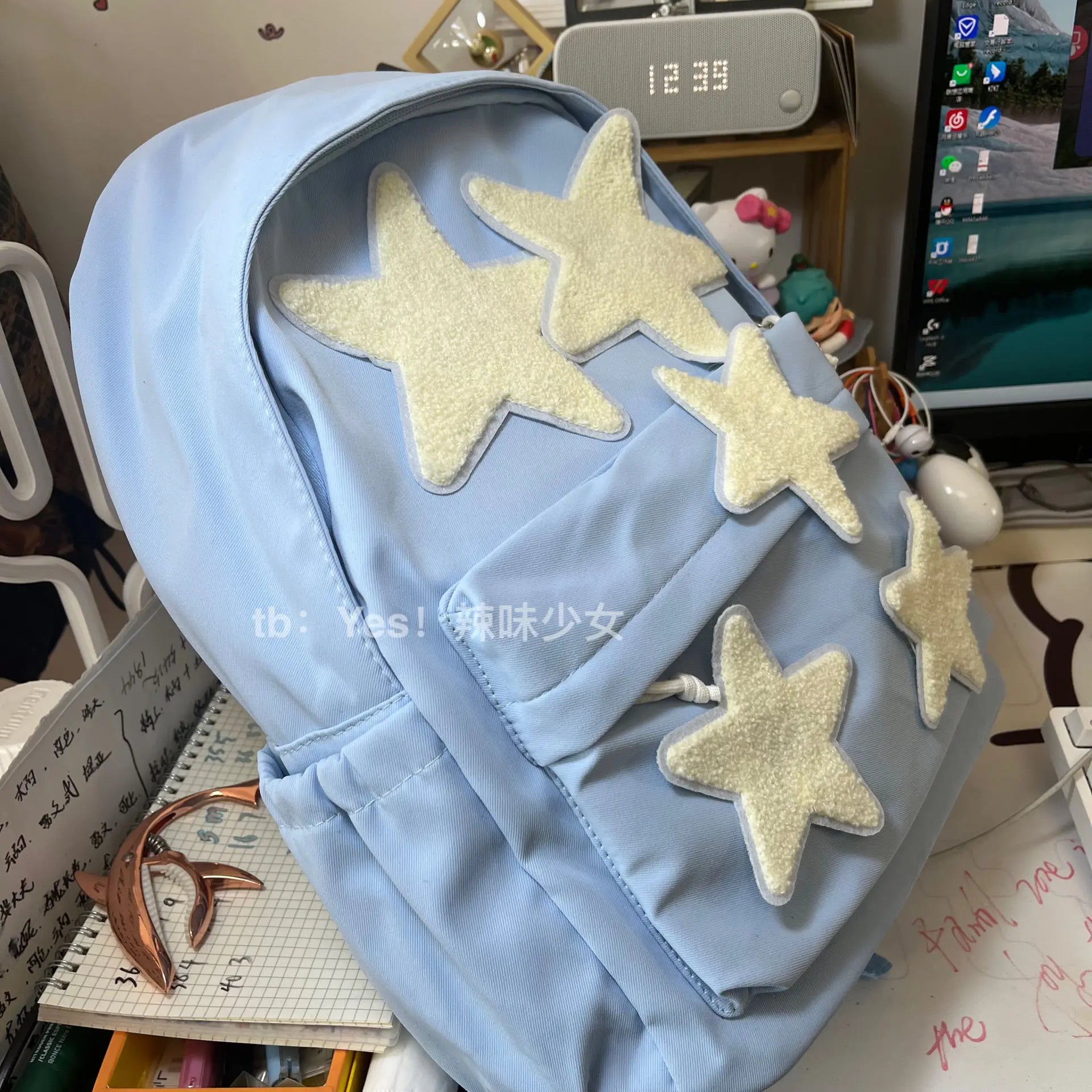 Star Unisex Plush Schoolbag High-Capacity Preppy Style Girls Backpack