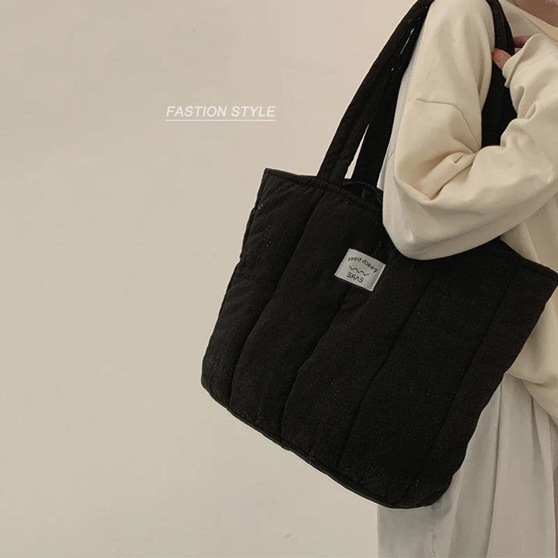 High-capacity Student Tote Handbag Solid Top-handle Shoulder Bag