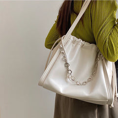 Women's Leather Drawstring Bucket Bag Large Capacity HandBag