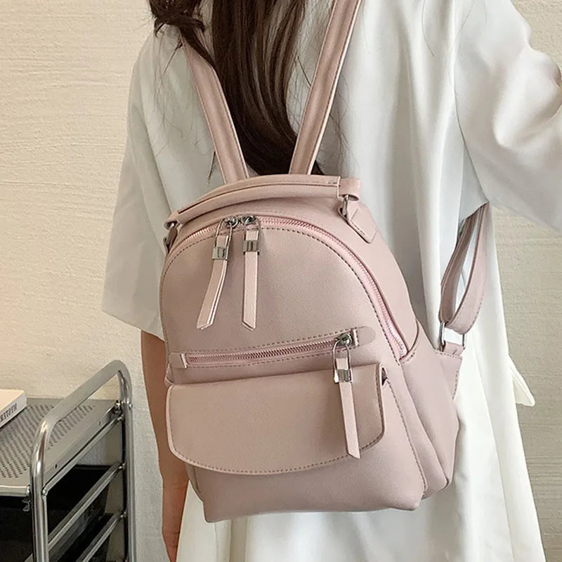 Leather School Travel Backpack for Women