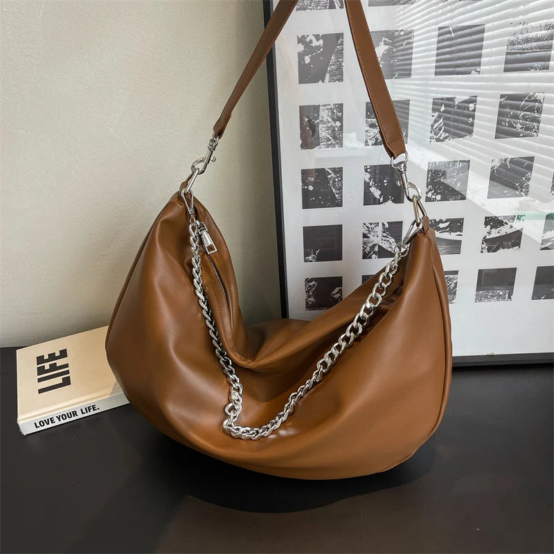 Chain PU Leather Women High Capacity Tote Handbags