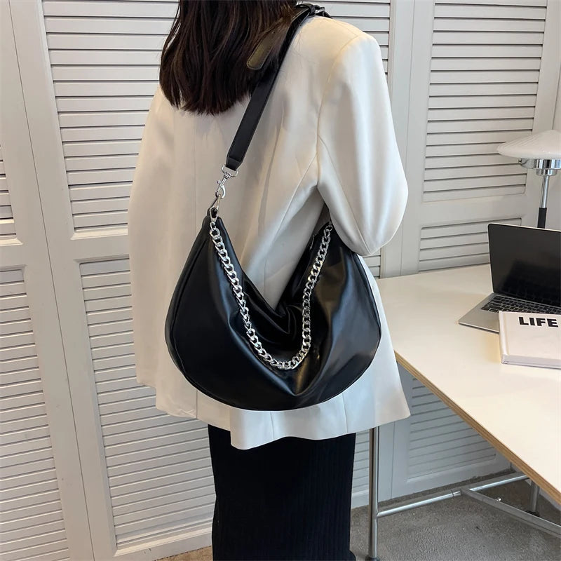 Chain PU Leather Women High Capacity Tote Handbags