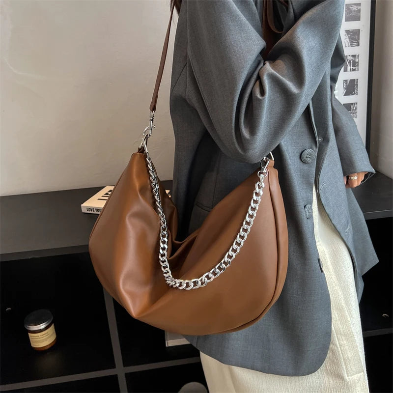 Chain PU Leather Women High Capacity Tote Handbags
