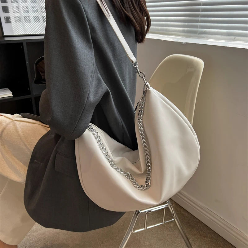 Chain PU Leather Women High Capacity Tote Handbags