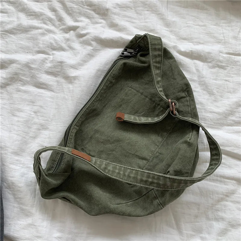 One-Shoulder Dumpling Bag Washed Canvas Women's Bag