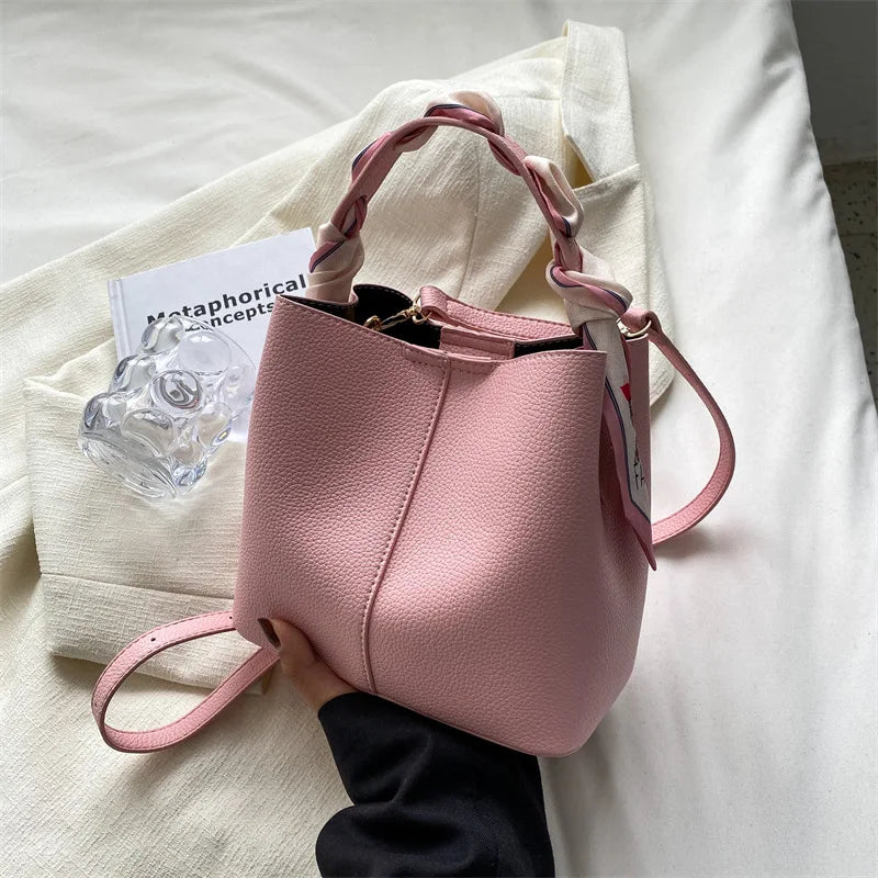 Silk Scarf Shoulder Bag Red Square Messenger Handbag Bucket Bag