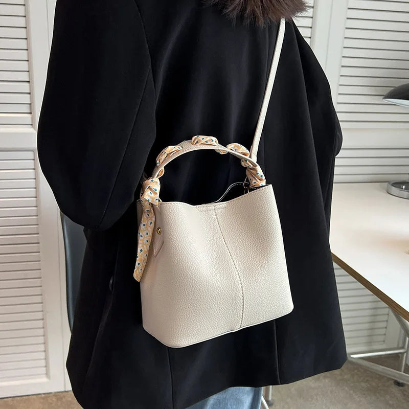 Silk Scarf Shoulder Bag Red Square Messenger Handbag Bucket Bag