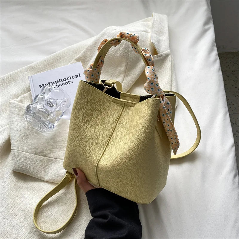 Silk Scarf Shoulder Bag Red Square Messenger Handbag Bucket Bag