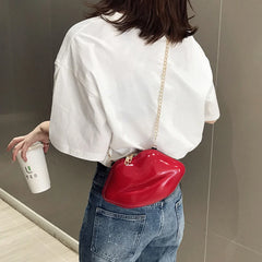 Solid Zipper Messenger Bag Lip Print Women's Shoulder Bag
