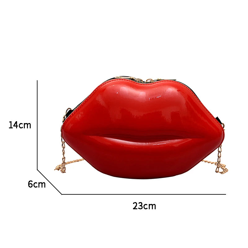 Solid Zipper Messenger Bag Lip Print Women's Shoulder Bag