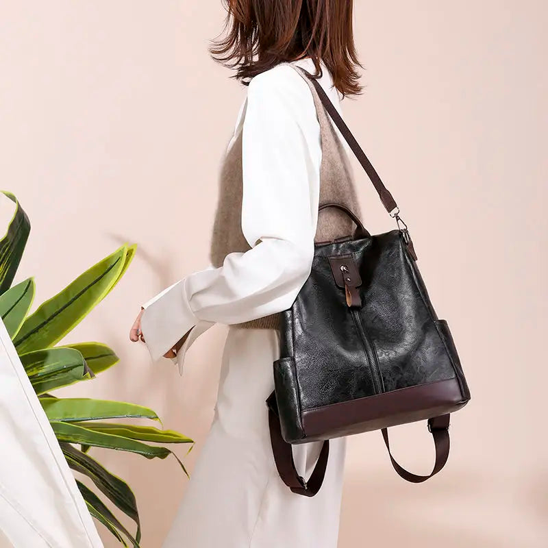 Women Leather Backpack Large Capacity School Bags for Girls