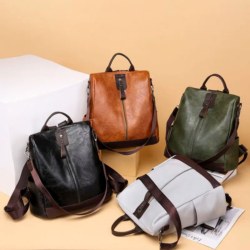Women Leather Backpack Large Capacity School Bags for Girls