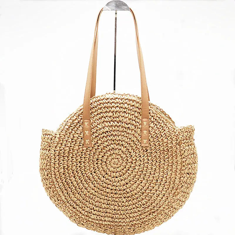Women's Large Hand-Woven Straw Tote Bag for Beach Holiday