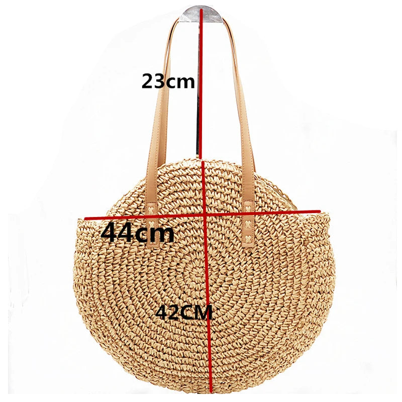 Women's Large Hand-Woven Straw Tote Bag for Beach Holiday