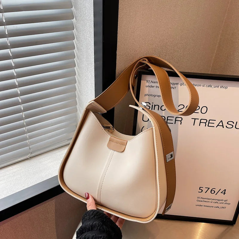 One Shoulder Bags Contrast Armpit Handbag Women Casual Retro Soft Leather Crossb
