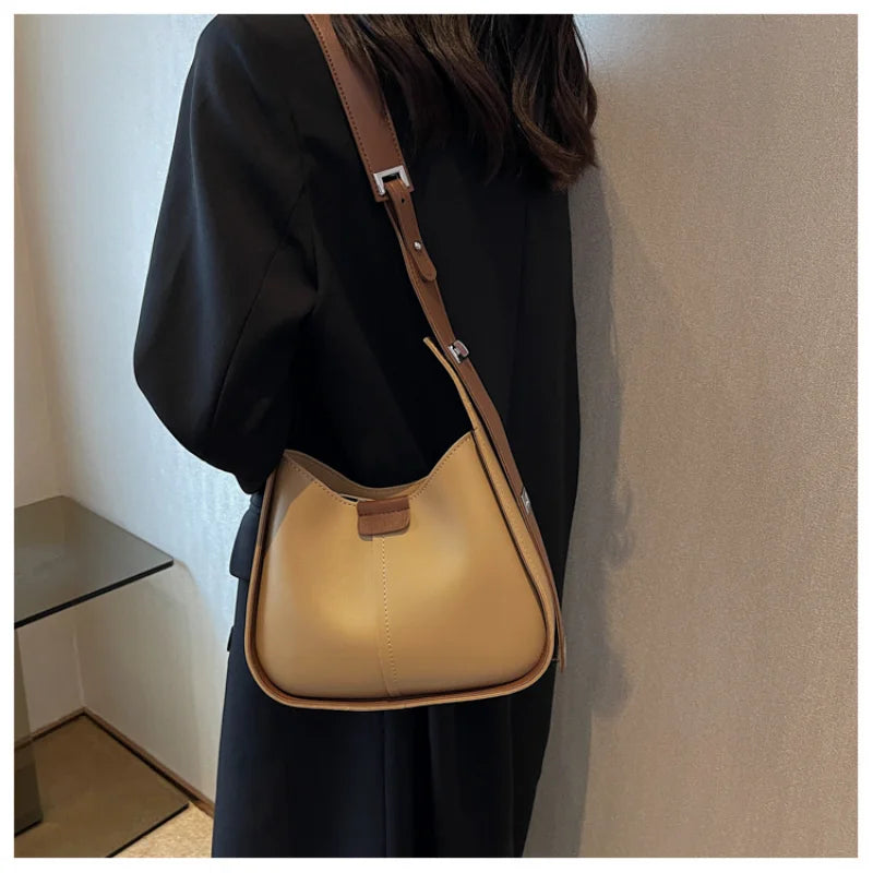 One Shoulder Bags Contrast Armpit Handbag Women Casual Retro Soft Leather Crossb
