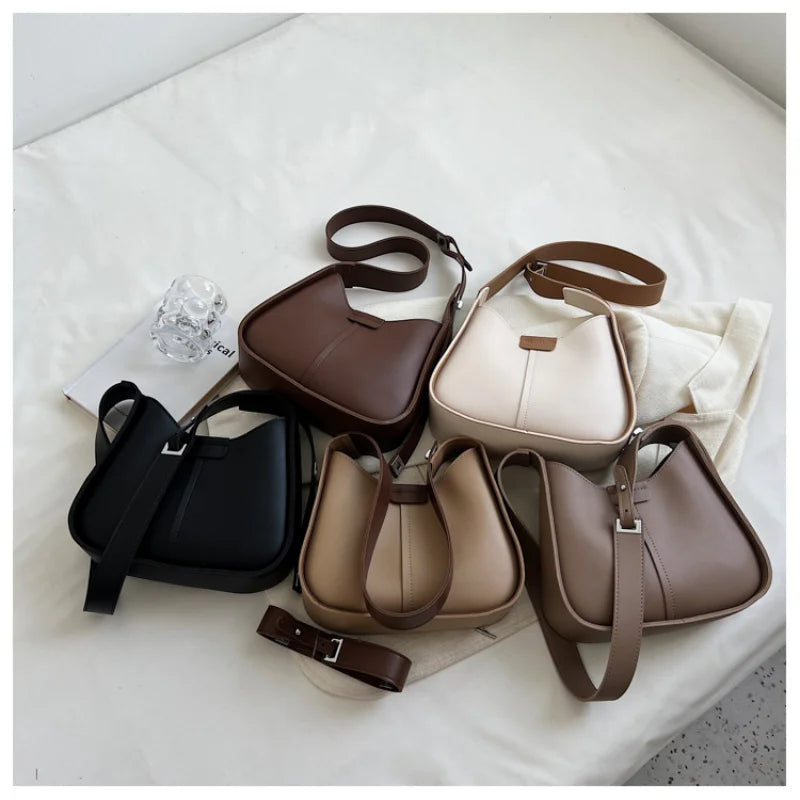 One Shoulder Bags Contrast Armpit Handbag Women Casual Retro Soft Leather Crossb