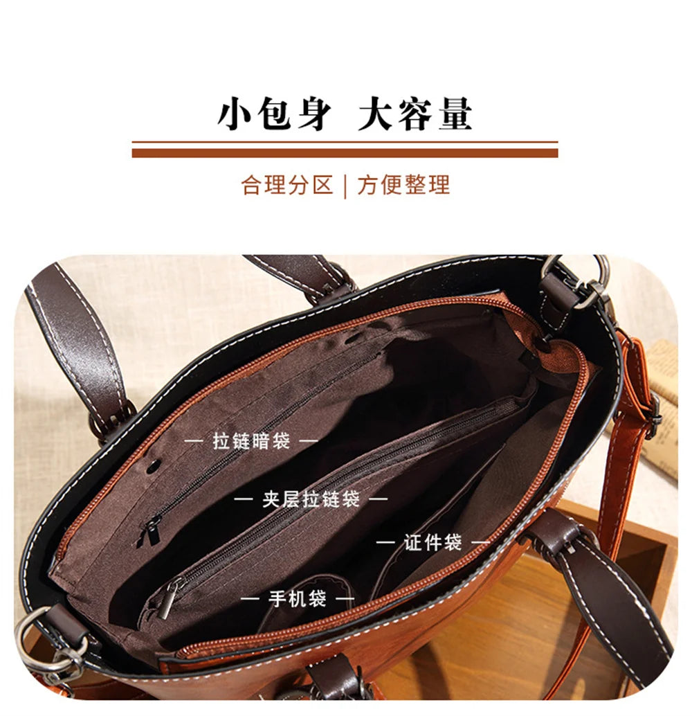 Women's PU Leather Crossbody Tote Bag Large Capacity Shoulder Handbag