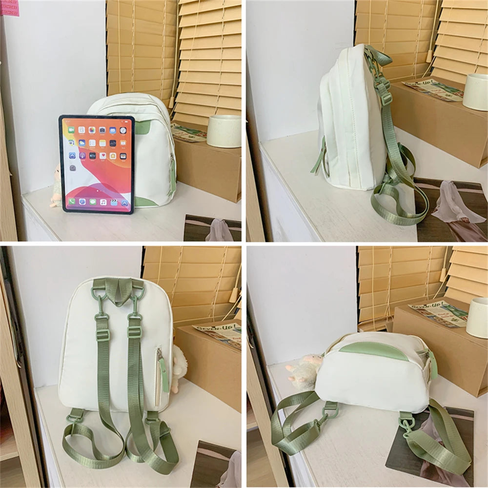 Panelled Women's Nylon Backpack Small Student Bag