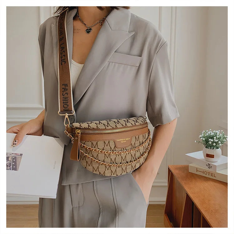 Plaid Chain Fanny Pack Broadband Crossbody Bag