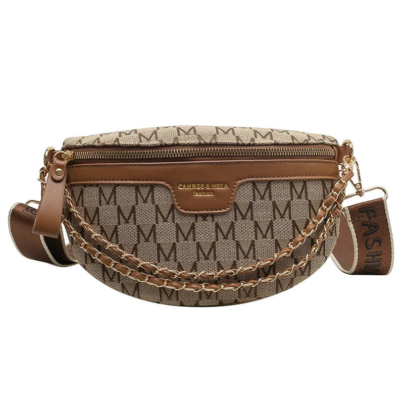 Plaid Chain Fanny Pack Broadband Crossbody Bag