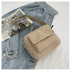 Plush Fabric Women's Crossbody Bag Lambs Wool Fluffy Fur
