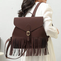 Retro Women Backpack Tassel Shoulder Bag High School Bag For Teenage Girls