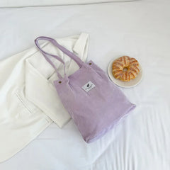 Corduroy Shoulder Bag Reusable Shopping Tote Soft Handbag