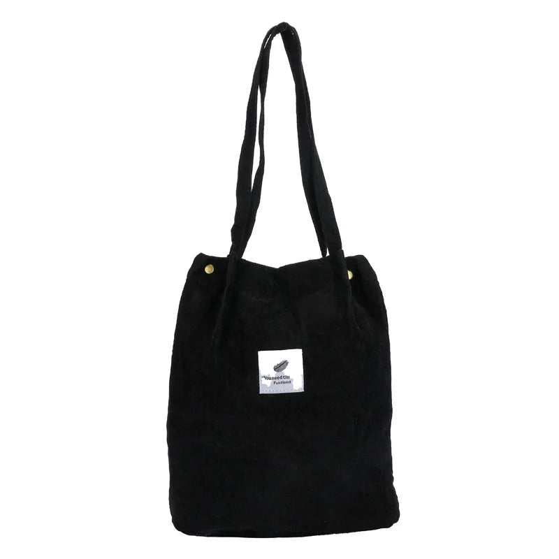Corduroy Shoulder Bag Reusable Shopping Tote Soft Handbag