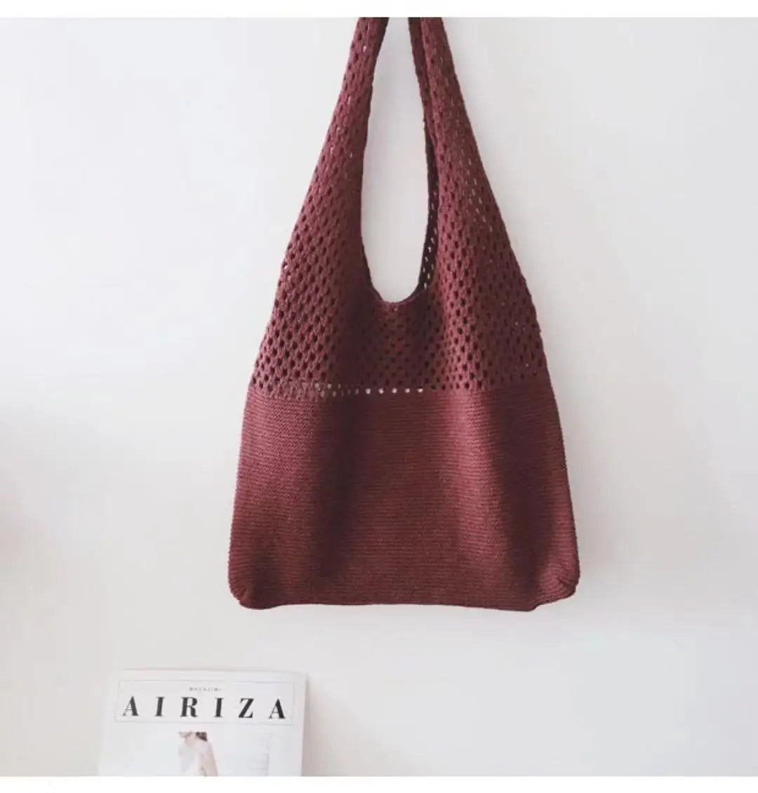 Spring Autum Crochet Handbag For Women Knitted Braid Hollow