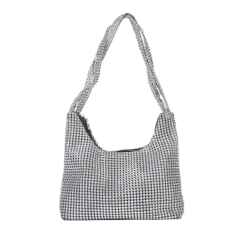 Spring Autum Silver Rhinestone Evening Bag Handbag For Dinner Party